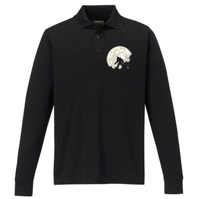 Bigfoot Moon Sasquatch I Believe In Bigfoot Performance Long Sleeve Polo