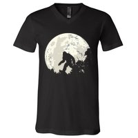 Bigfoot Moon Sasquatch I Believe In Bigfoot V-Neck T-Shirt