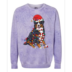 Bernese Mountain Santa Christmas Lights Dog Lover Pajama Colorblast Crewneck Sweatshirt