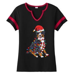 Bernese Mountain Santa Christmas Lights Dog Lover Pajama Ladies Halftime Notch Neck Tee