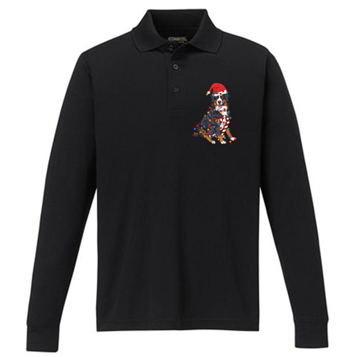 Bernese Mountain Santa Christmas Lights Dog Lover Pajama Performance Long Sleeve Polo