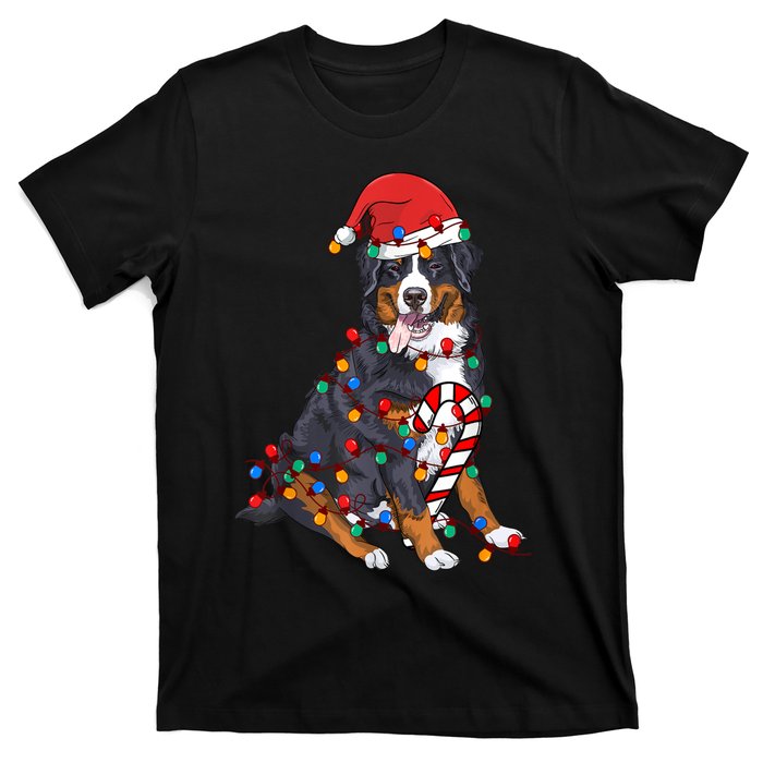 Bernese Mountain Santa Christmas Lights Dog Lover Pajama T-Shirt