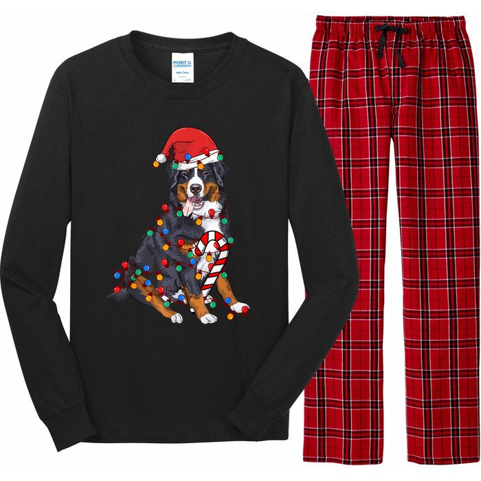 Bernese Mountain Santa Christmas Lights Dog Lover Pajama Long Sleeve Pajama Set