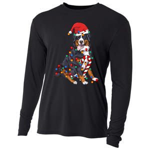 Bernese Mountain Santa Christmas Lights Dog Lover Pajama Cooling Performance Long Sleeve Crew