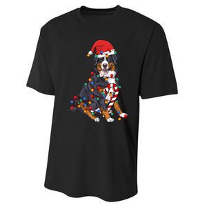 Bernese Mountain Santa Christmas Lights Dog Lover Pajama Performance Sprint T-Shirt