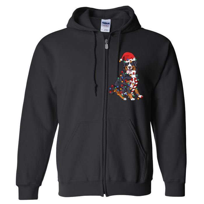 Bernese Mountain Santa Christmas Lights Dog Lover Pajama Full Zip Hoodie