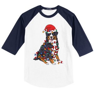 Bernese Mountain Santa Christmas Lights Dog Lover Pajama Baseball Sleeve Shirt