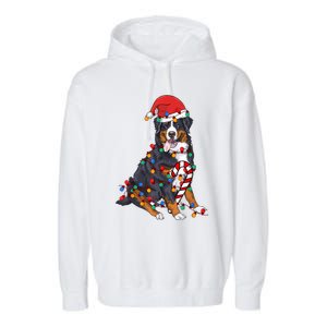 Bernese Mountain Santa Christmas Lights Dog Lover Pajama Garment-Dyed Fleece Hoodie