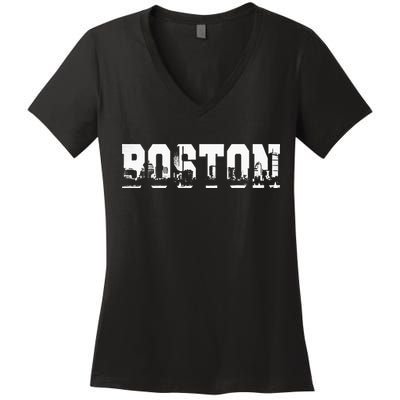 Boston Massachusetts Skyline Graphic Apparel Women's V-Neck T-Shirt