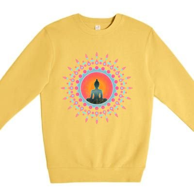 Buddha Meditation Sun Flower Dala Buddhism Yoga Symbol Funny Gift Premium Crewneck Sweatshirt