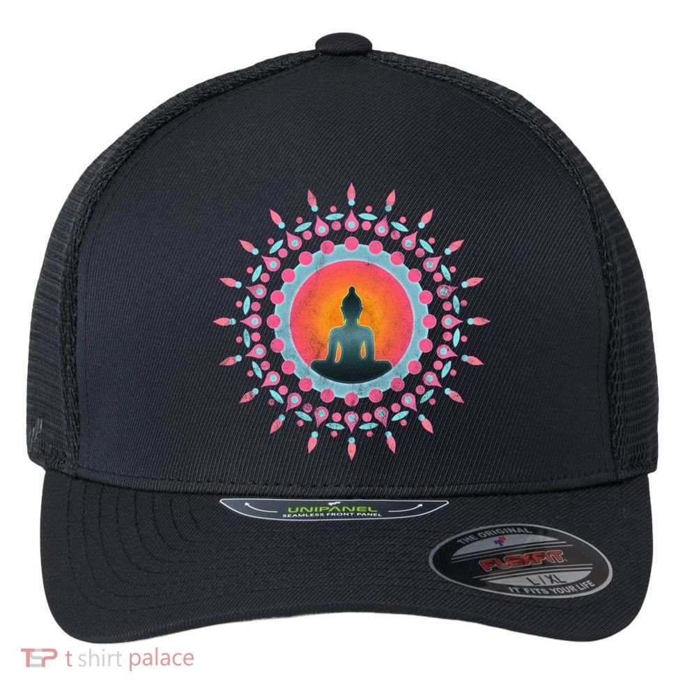 Buddha Meditation Sun Flower Dala Buddhism Yoga Symbol Funny Gift Flexfit Unipanel Trucker Cap