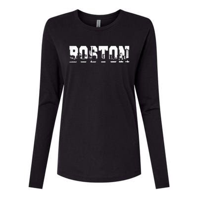 Boston Massachusetts Skyline Graphic Apparel Womens Cotton Relaxed Long Sleeve T-Shirt