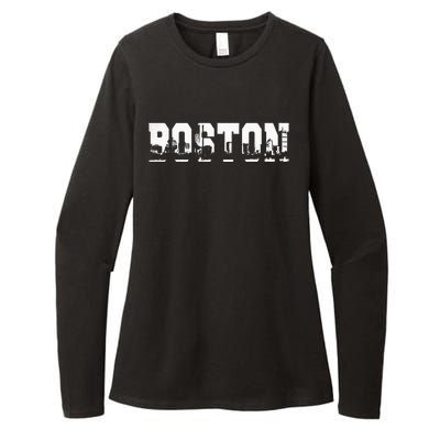 Boston Massachusetts Skyline Graphic Apparel Womens CVC Long Sleeve Shirt