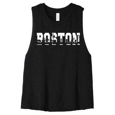 Boston Massachusetts Skyline Graphic Apparel Women's Racerback Cropped Tank