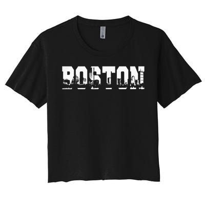 Boston Massachusetts Skyline Graphic Apparel Women's Crop Top Tee