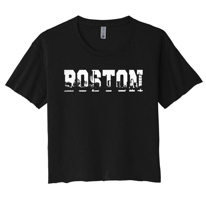 Boston Massachusetts Skyline Graphic Apparel Women's Crop Top Tee