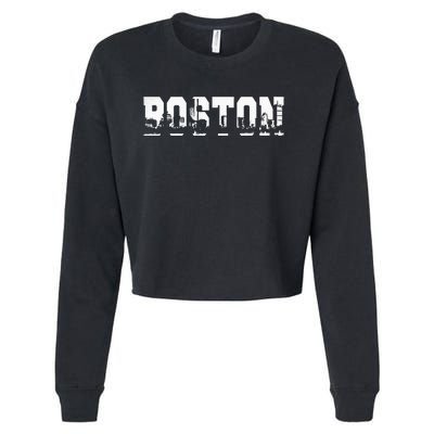 Boston Massachusetts Skyline Graphic Apparel Cropped Pullover Crew