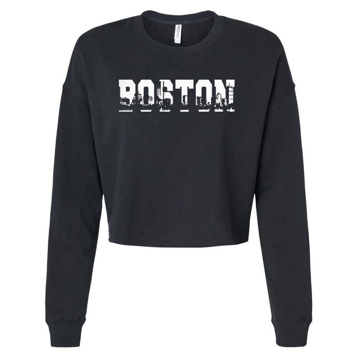 Boston Massachusetts Skyline Graphic Apparel Cropped Pullover Crew