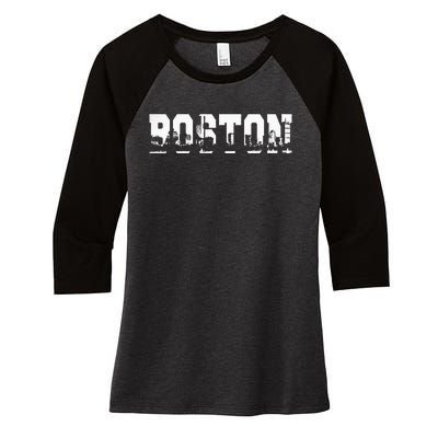 Boston Massachusetts Skyline Graphic Apparel Women's Tri-Blend 3/4-Sleeve Raglan Shirt