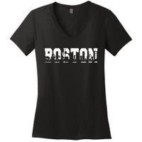 Boston Massachusetts Skyline Graphic Apparel Women's V-Neck T-Shirt