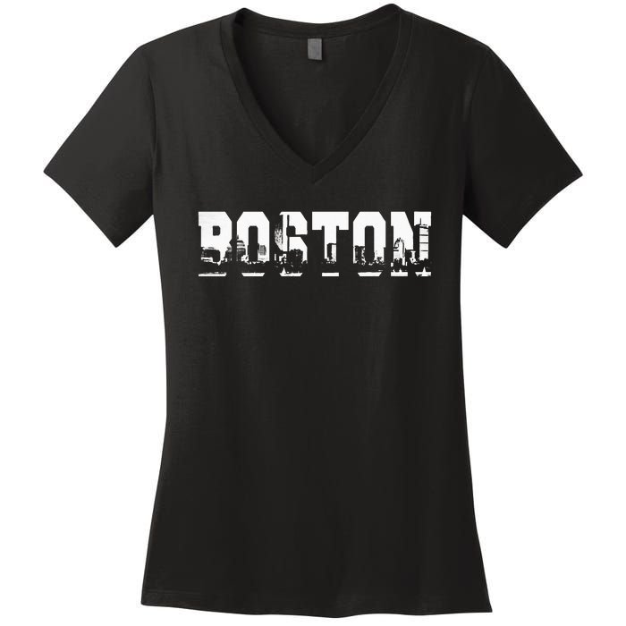 Boston Massachusetts Skyline Graphic Apparel Women's V-Neck T-Shirt