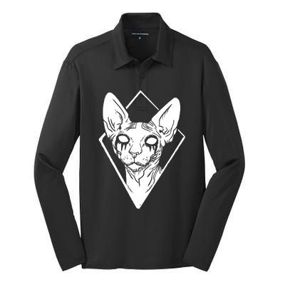 Black Metals Sphynx Cat Silk Touch Performance Long Sleeve Polo