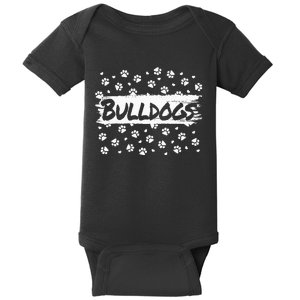 Bulldogs Mascot School Spirit Back To School Footprint Squad Baby Bodysuit