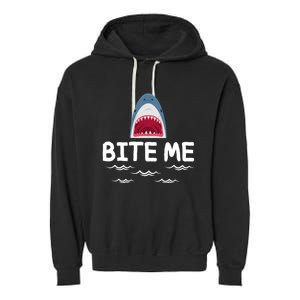 Bite Me Shark Lover Week Awareness Animal Ocean Summer Garment-Dyed Fleece Hoodie