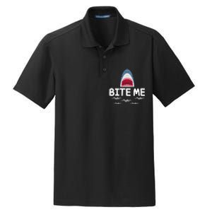 Bite Me Shark Lover Week Awareness Animal Ocean Summer Dry Zone Grid Polo