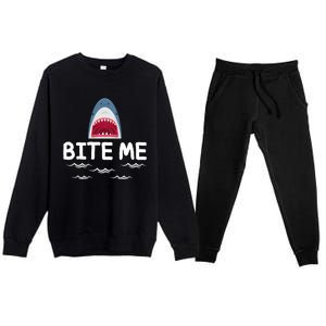 Bite Me Shark Lover Week Awareness Animal Ocean Summer Premium Crewneck Sweatsuit Set