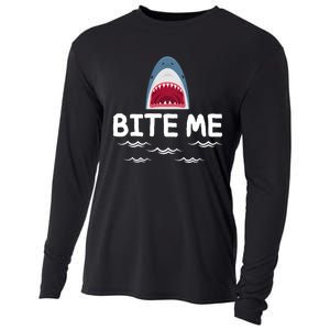 Bite Me Shark Lover Week Awareness Animal Ocean Summer Cooling Performance Long Sleeve Crew