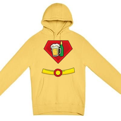 Beer Man Superhero Halloween Costume Premium Pullover Hoodie