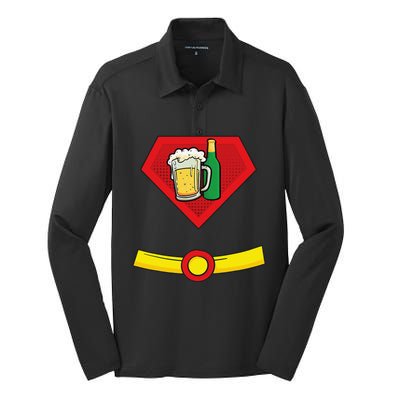 Beer Man Superhero Halloween Costume Silk Touch Performance Long Sleeve Polo