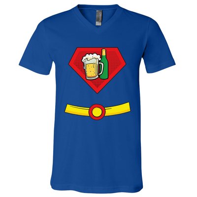 Beer Man Superhero Halloween Costume V-Neck T-Shirt