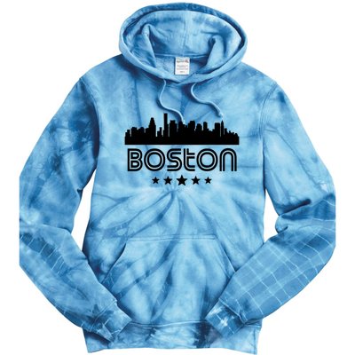 Boston Massachusetts Skyline Retro Style Tie Dye Hoodie