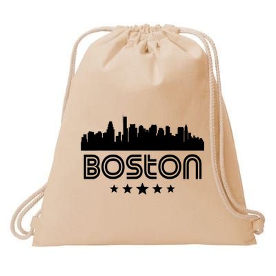 Boston Massachusetts Skyline Retro Style Drawstring Bag