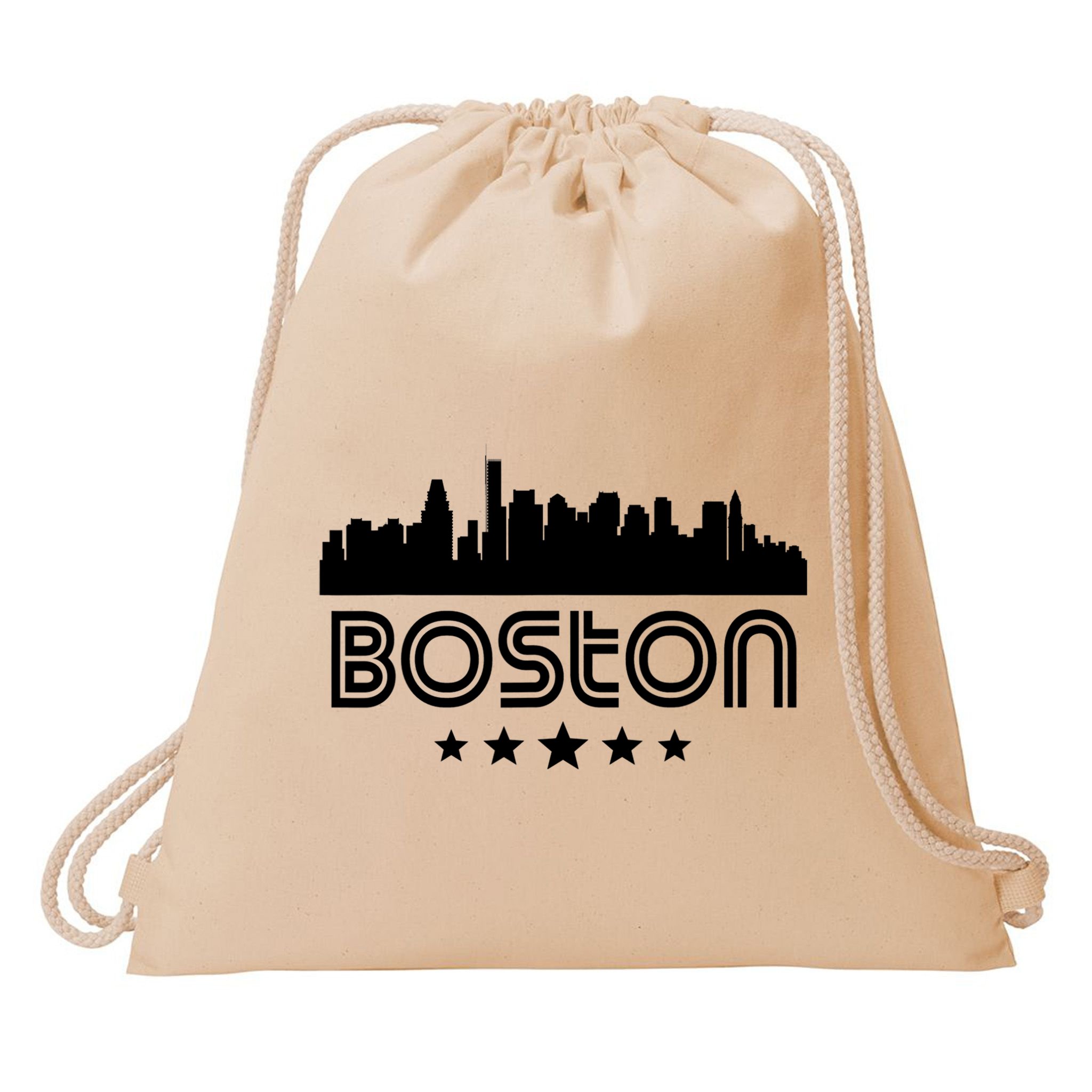 Boston Massachusetts Skyline Retro Style Drawstring Bag