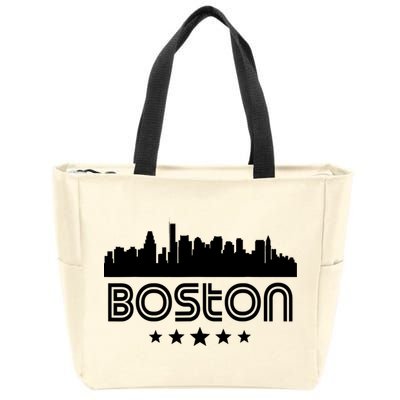Boston Massachusetts Skyline Retro Style Zip Tote Bag