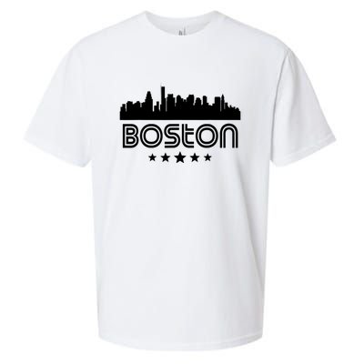 Boston Massachusetts Skyline Retro Style Sueded Cloud Jersey T-Shirt