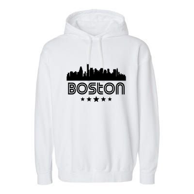 Boston Massachusetts Skyline Retro Style Garment-Dyed Fleece Hoodie