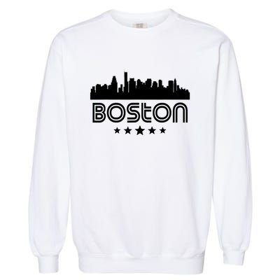 Boston Massachusetts Skyline Retro Style Garment-Dyed Sweatshirt