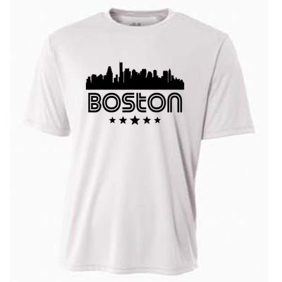 Boston Massachusetts Skyline Retro Style Cooling Performance Crew T-Shirt