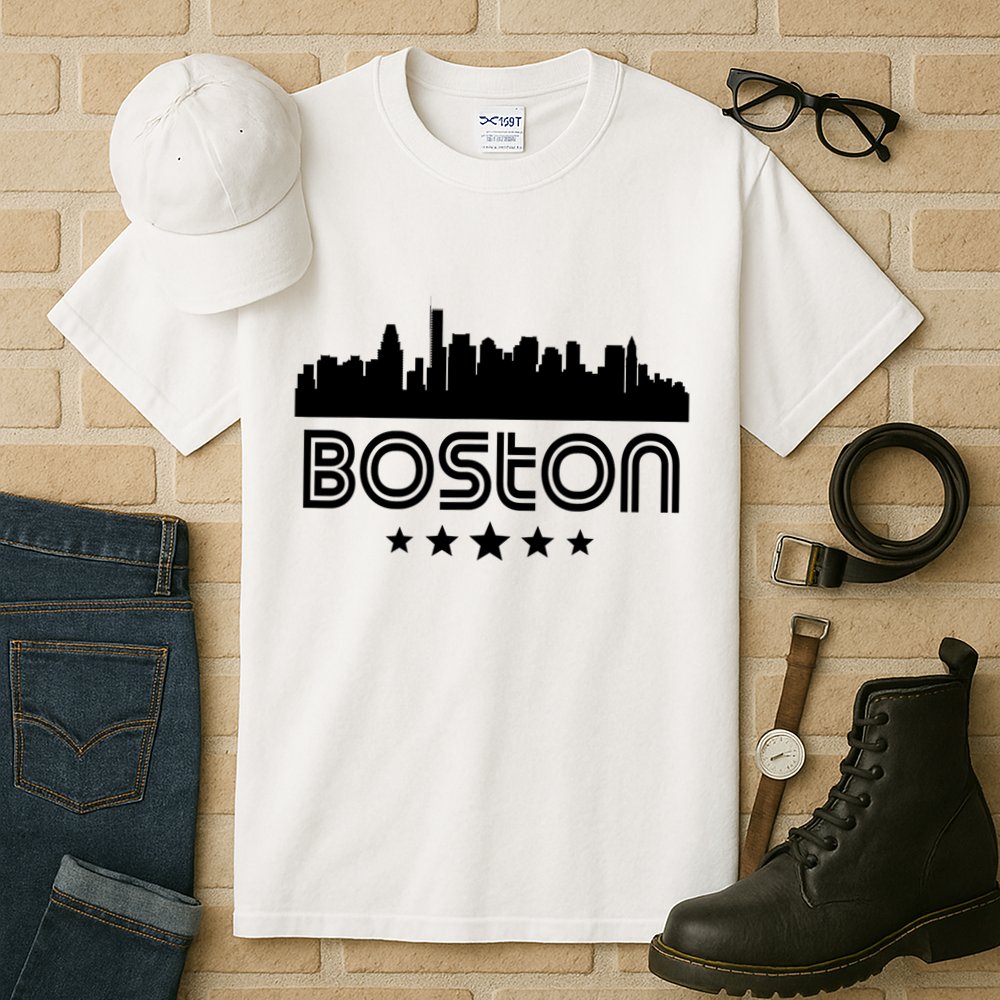 Boston Massachusetts Skyline Retro Style Tall T-Shirt