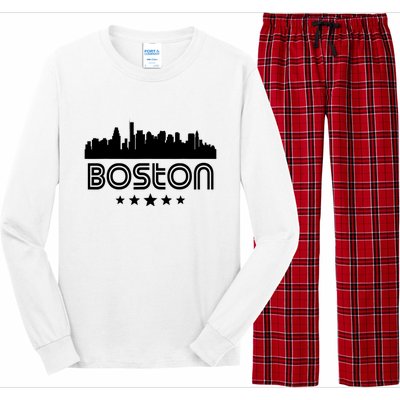 Boston Massachusetts Skyline Retro Style Long Sleeve Pajama Set