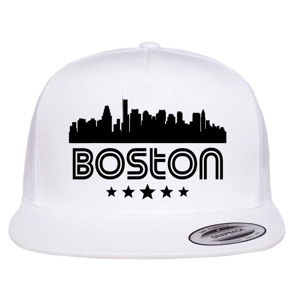 Boston Massachusetts Skyline Retro Style Flat Bill Trucker Hat