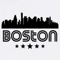 Boston Massachusetts Skyline Retro Style Flat Bill Trucker Hat