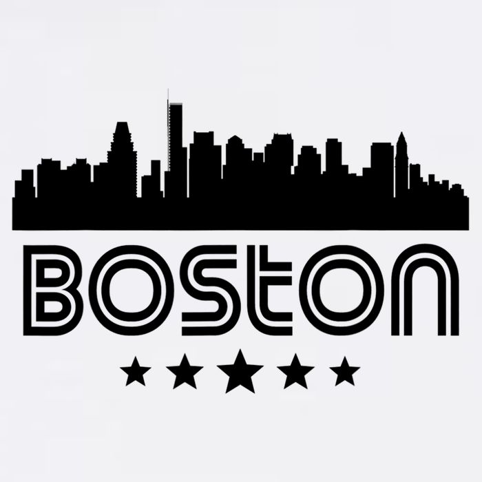 Boston Massachusetts Skyline Retro Style Flat Bill Trucker Hat