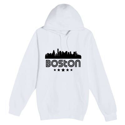 Boston Massachusetts Skyline Retro Style Premium Pullover Hoodie