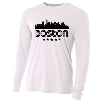 Boston Massachusetts Skyline Retro Style Cooling Performance Long Sleeve Crew