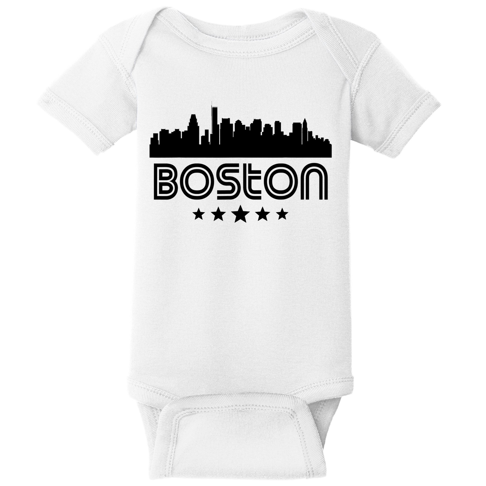 Boston Massachusetts Skyline Retro Style Baby Bodysuit